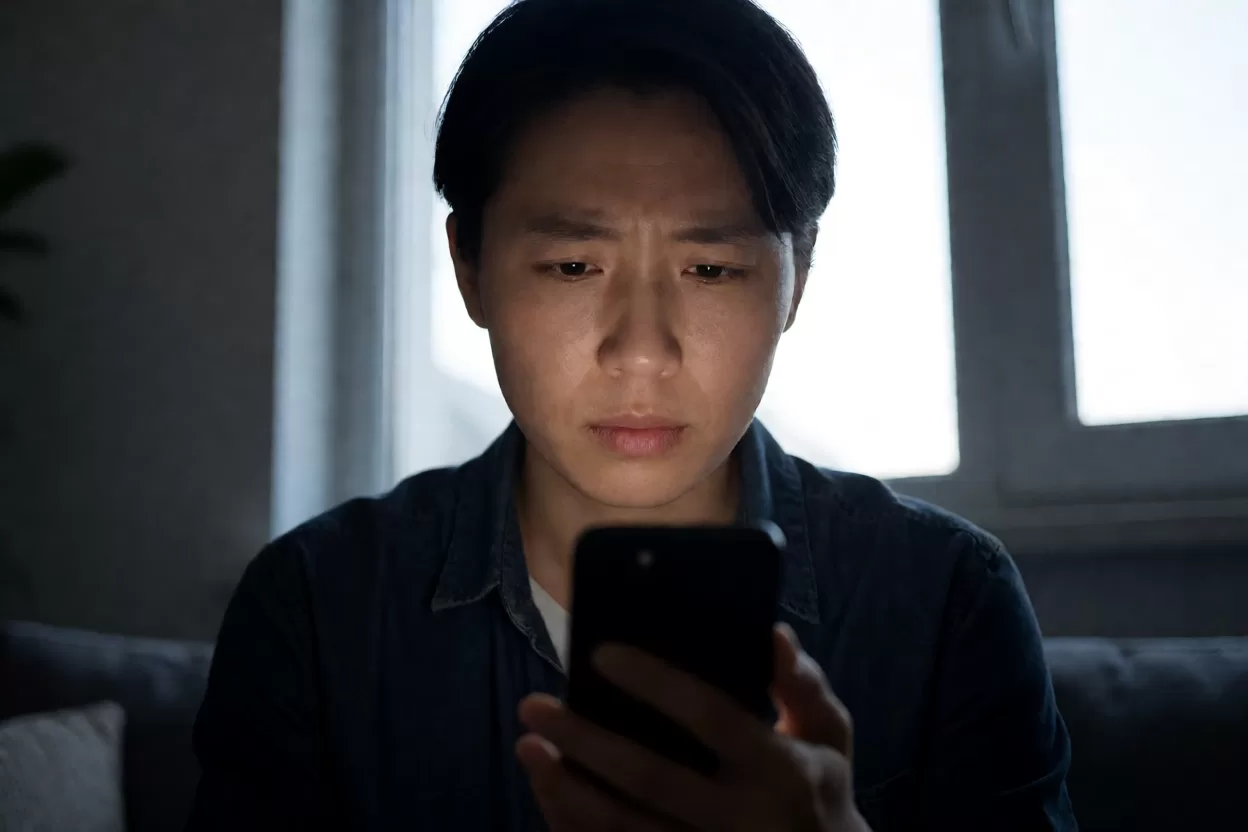 账号借给朋友用有风险吗：夜晚查看异地登录提醒的手机屏幕
