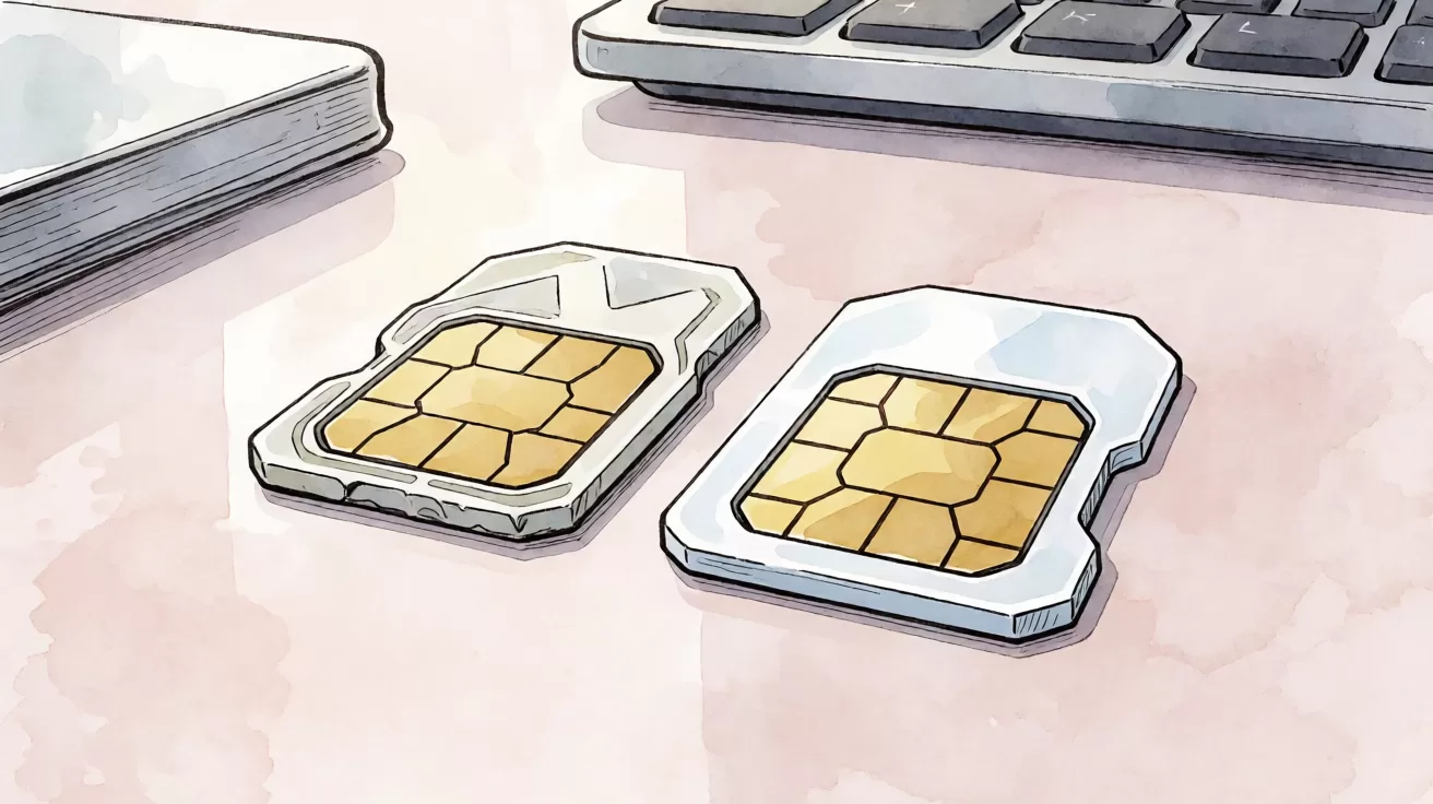 换号码后短信验证怎么办:剪断的旧SIM卡与新SIM卡并排